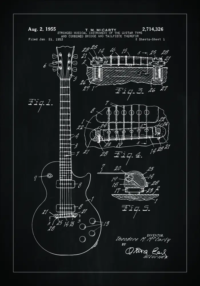 Patentritning - Elgitarr I - Svart Poster