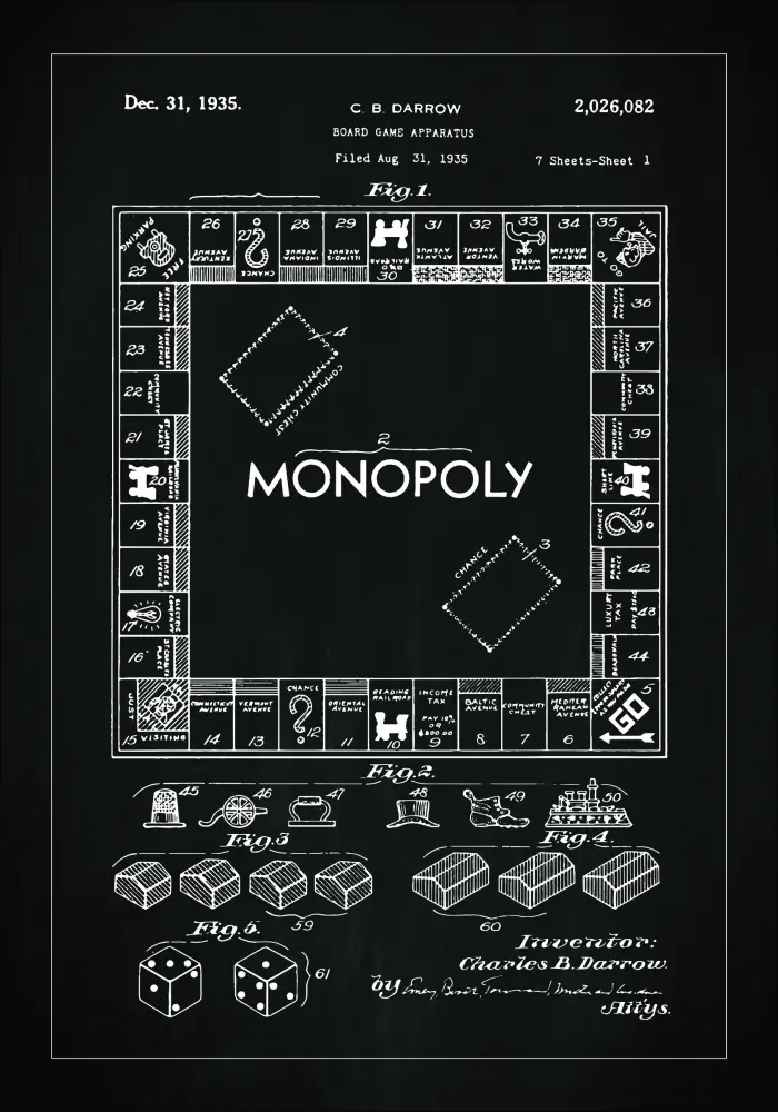 Patentritning - Monopol I - Svart Poster