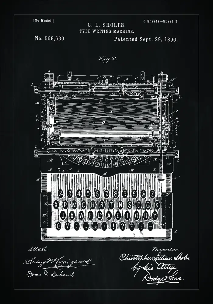 Patentritning - Skrivmaskin - Svart Poster