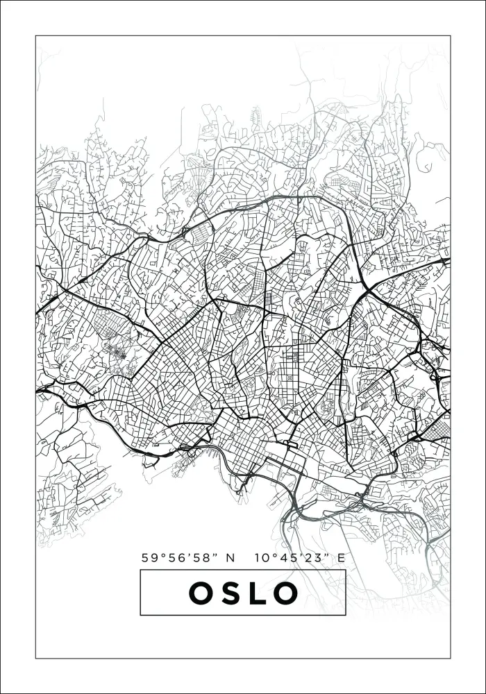 Karta - Oslo - Vit Poster