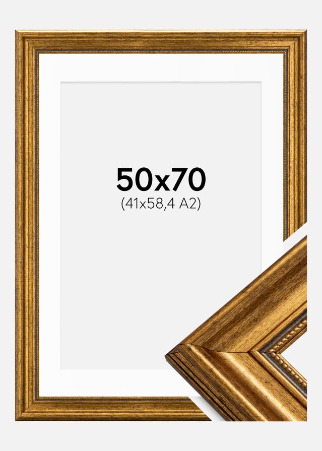 Ram Rokoko Guld 50x70 cm - Passepartout Vit 42x59,4 cm (A2)