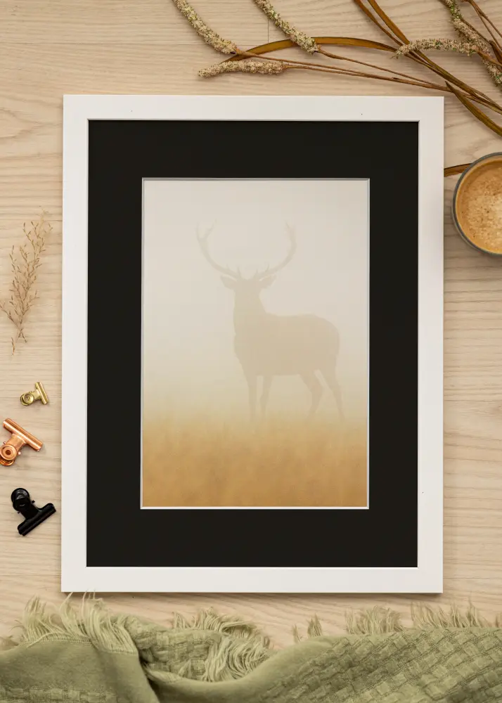 Ram White Wood 70x90 cm - Passepartout Svart 55x70 cm