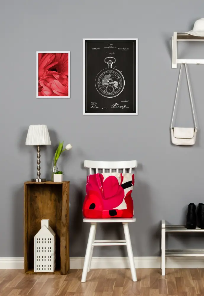 Patentritning - Fickur - Svart Poster