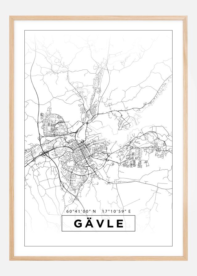 Karta - Gävle - Vit Poster