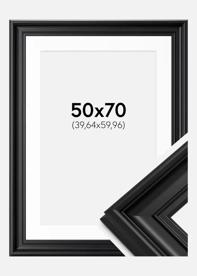 Ram Mora Premium Svart 50x70 cm - Passepartout Vit 16x24 inches