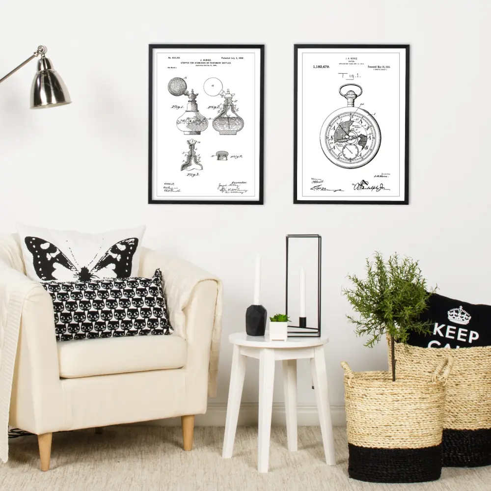 Patentritning - Parfymflaska A - Vit Poster