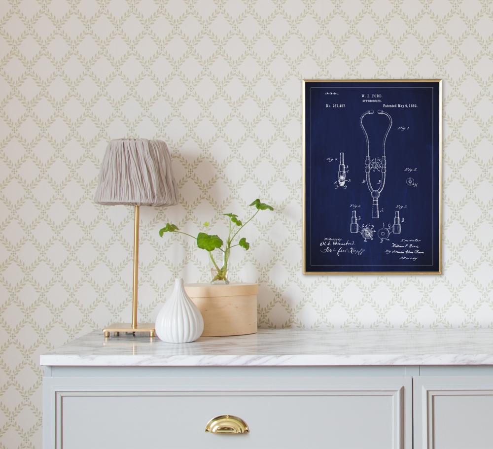 Patentritning - Stetoskop - Blå Poster