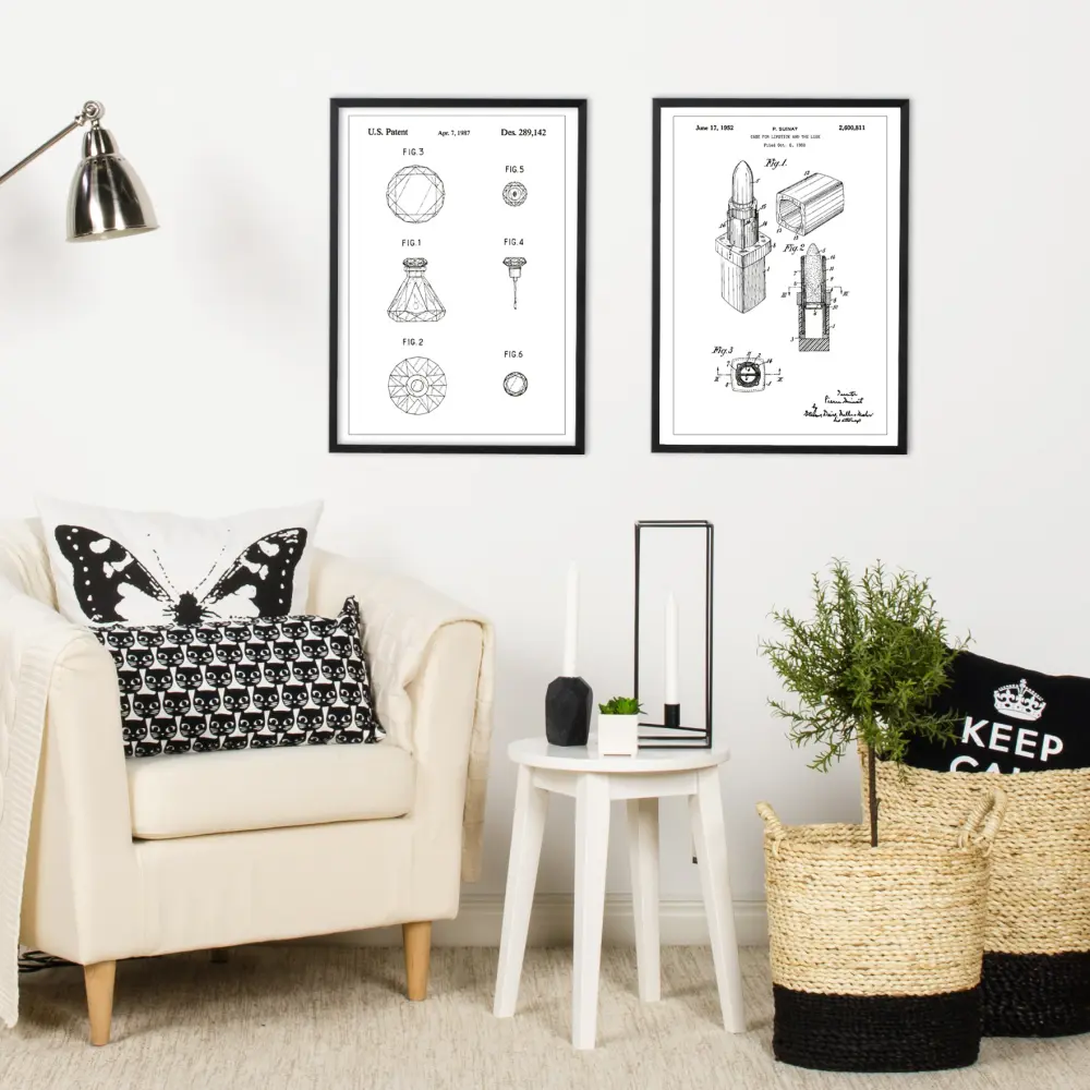 Patentritning - Parfymflaska B - Vit Poster