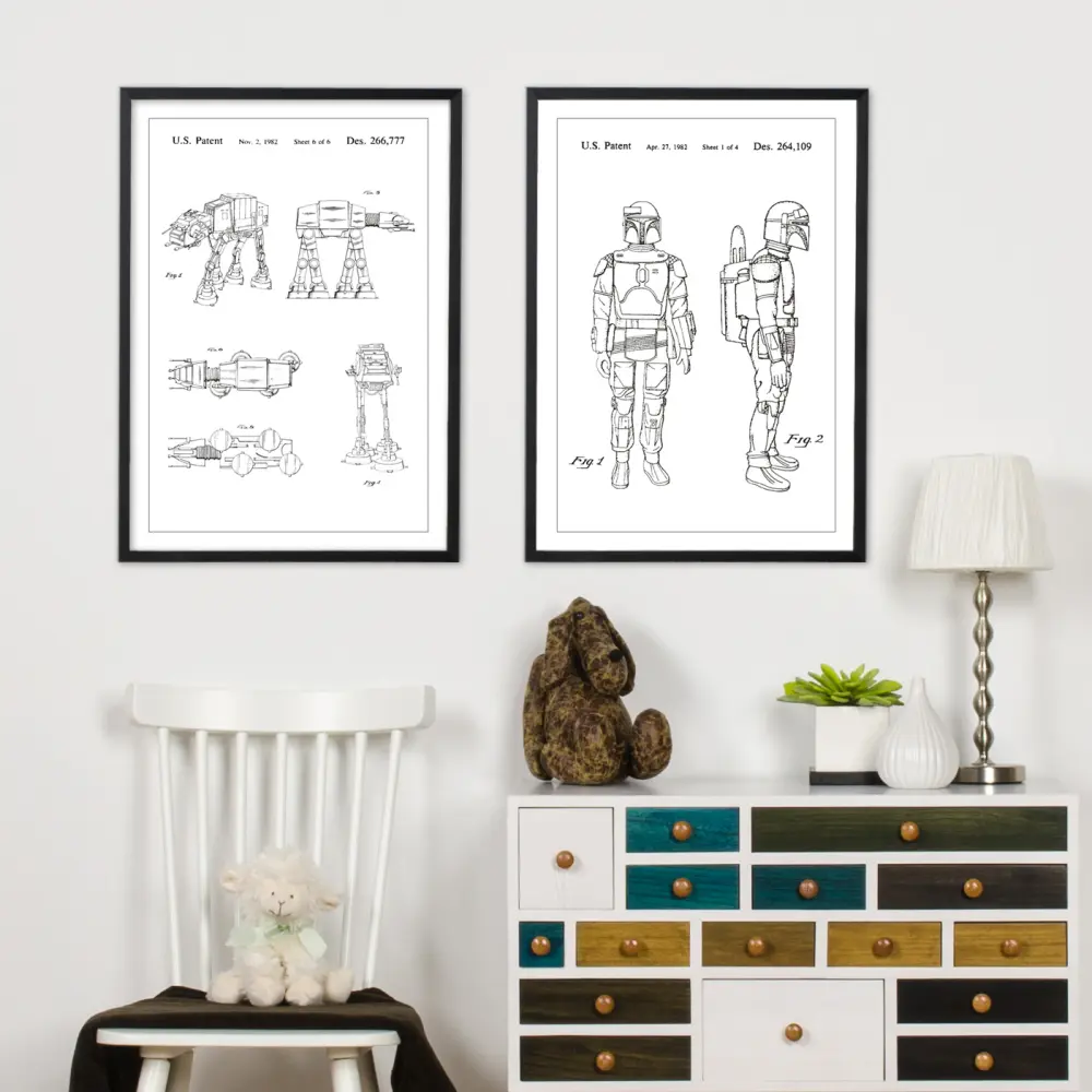 Patentritning - Star Wars - Boba Fett - Vit Poster