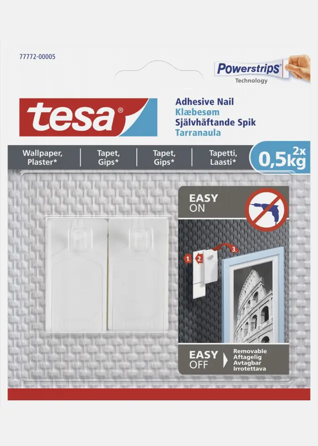 Tesa - Självhäftande spik för alla typer av väggar (max 2x0,5kg)