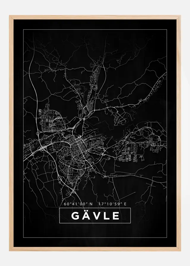 Karta - Gävle - Svart Poster