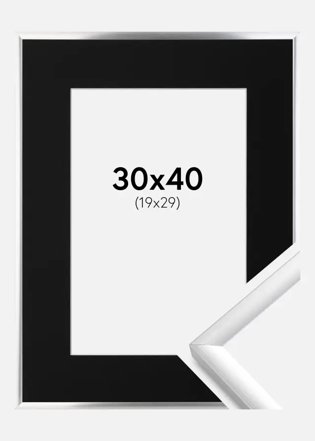 Ram New Lifestyle Silver 30x40 cm - Passepartout Svart 20x30 cm