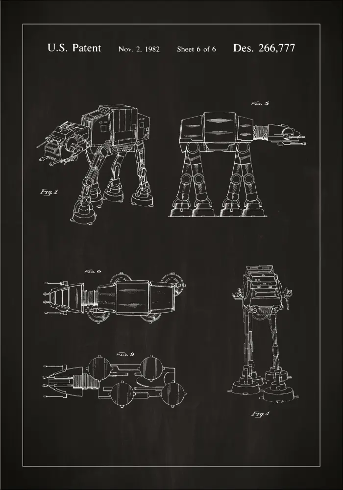 Patentritning - Star Wars - Walker - Svart Poster