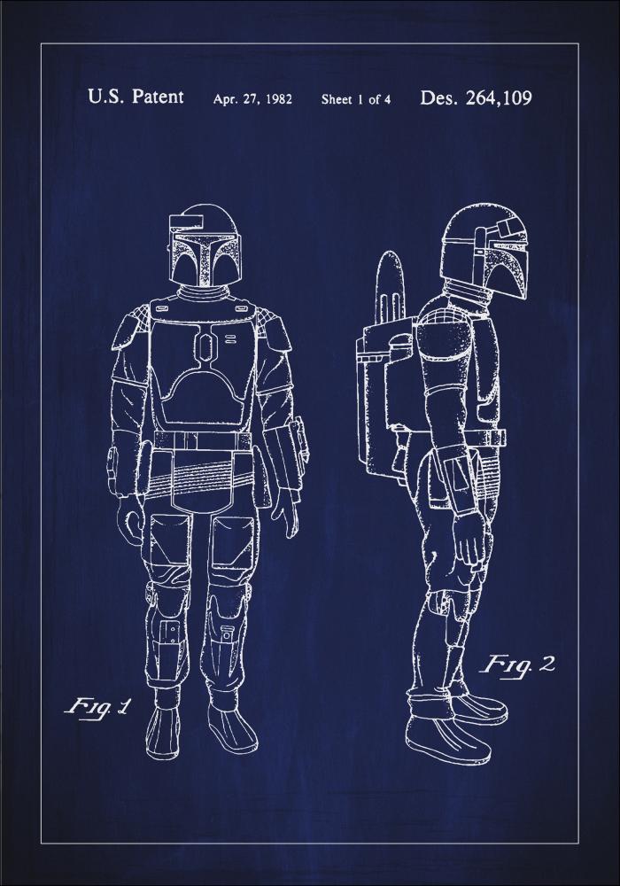 Patentritning - Star Wars - Boba Fett - Blå Poster
