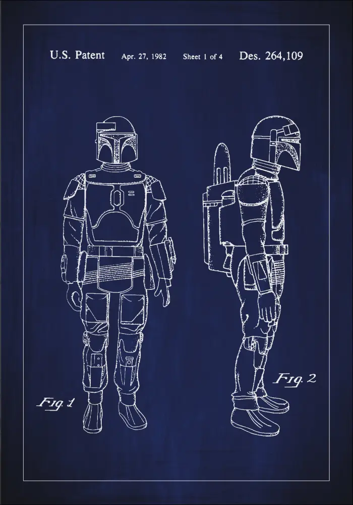 Patentritning - Star Wars - Boba Fett - Blå Poster