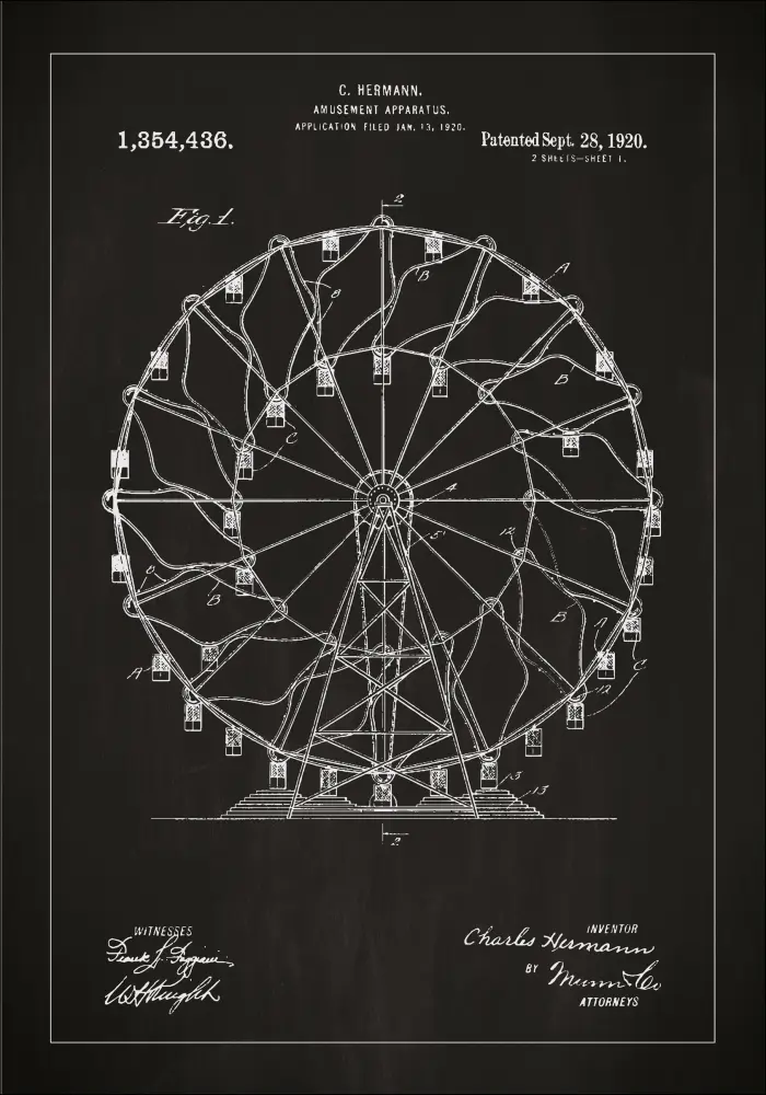 Patentritning - Pariserhjul - Svart Poster