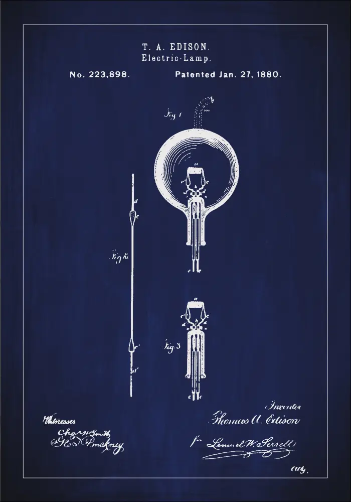 Patentritning - Glödlampa B - Blå Poster