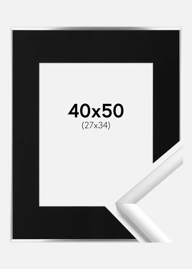Ram New Lifestyle Silver 40x50 cm - Passepartout Svart 28x35 cm