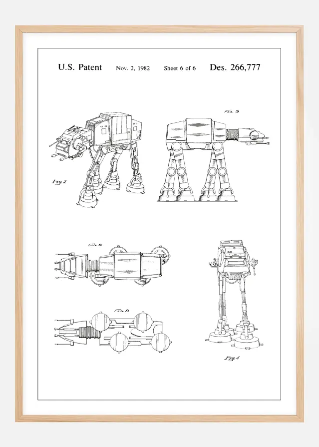 Patentritning - Star Wars - Walker - Vit Poster