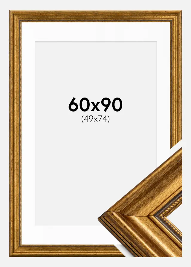 Ram Rokoko Guld 60x90 cm - Passepartout Vit 50x75 cm