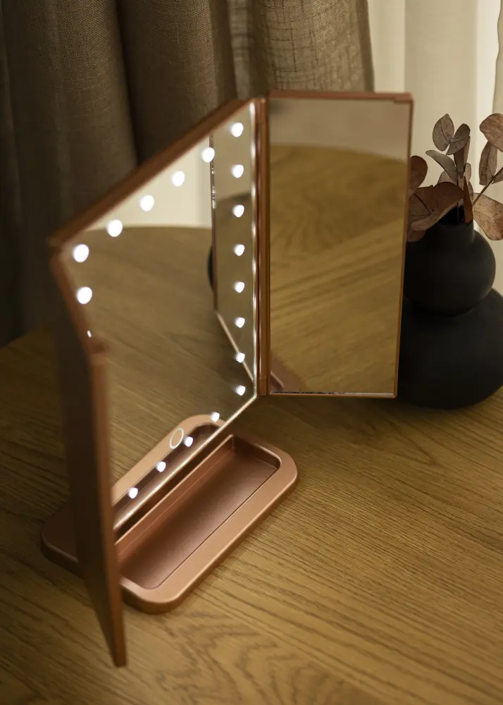 KAILA Sminkspegel Tri-Fold Magnifying Roséguld 30x20 cm