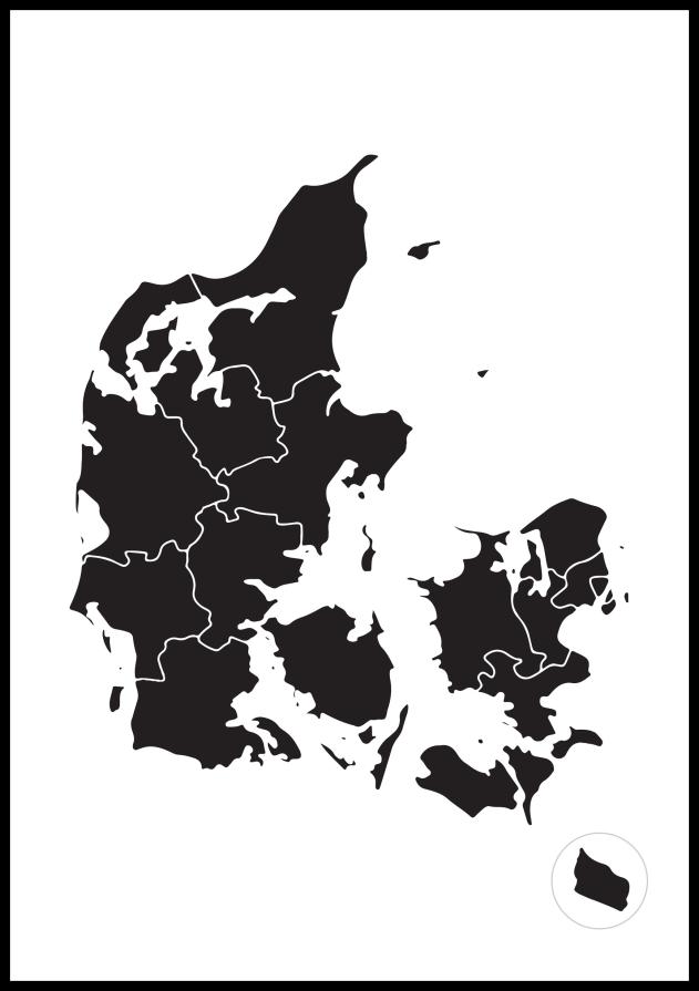 Karta - Danmark - Svart Poster