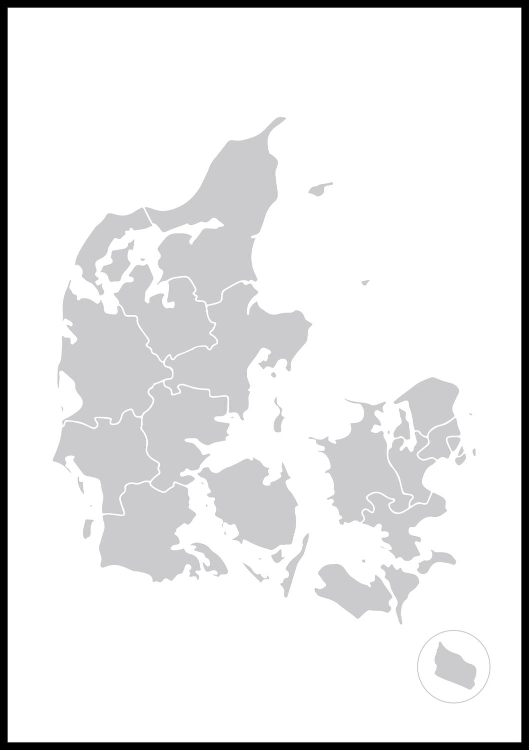 Karta - Danmark - Grå Poster (70x100 cm)