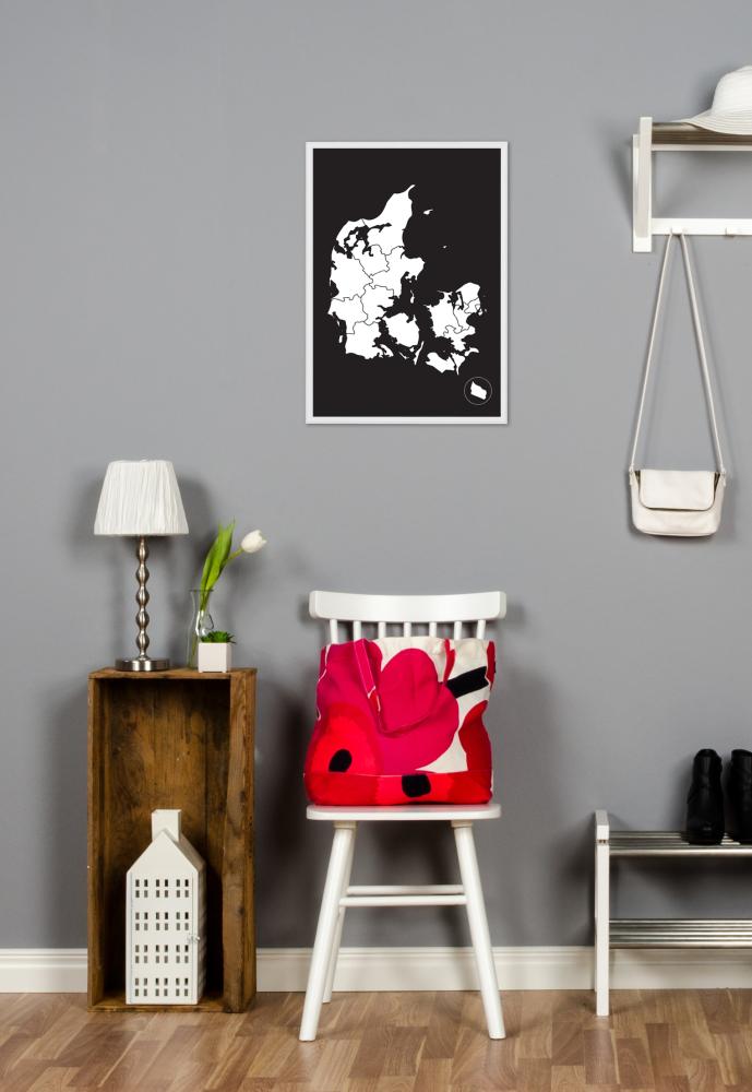 Karta - Danmark - Vit Poster