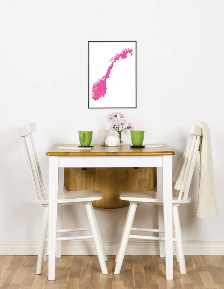 Karta - Norge - Rosa Poster