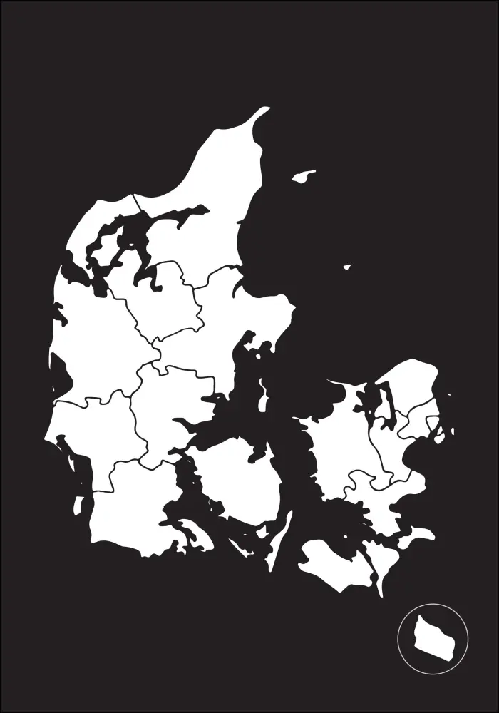 Karta - Danmark - Vit Poster