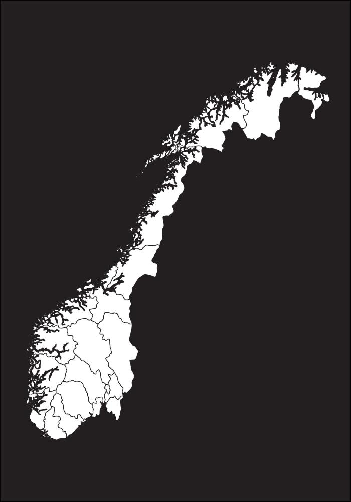 Karta - Norge - Vit Poster