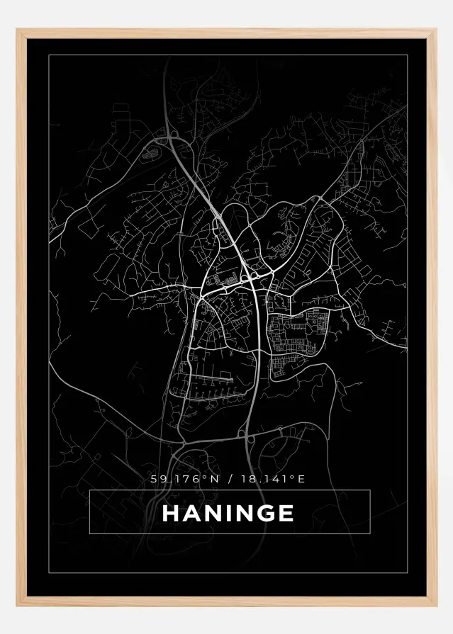 Karta - Haninge - Svart Poster