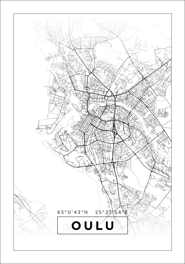 Karta - Oulu - Vit Poster
