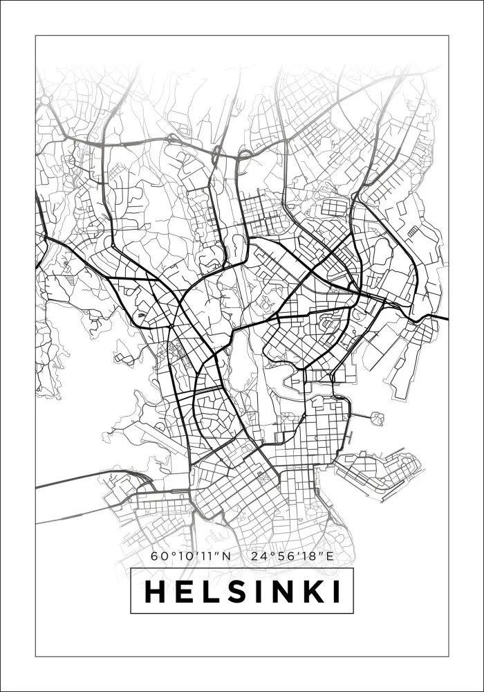 Karta - Helsinki - Vit Poster