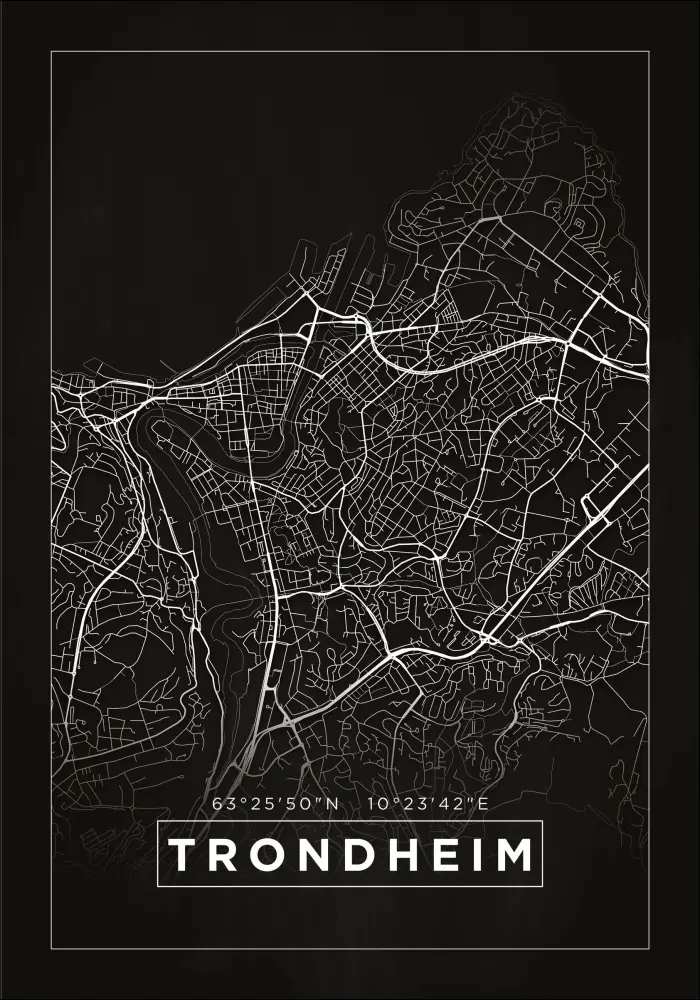 Karta - Trondheim - Svart Poster