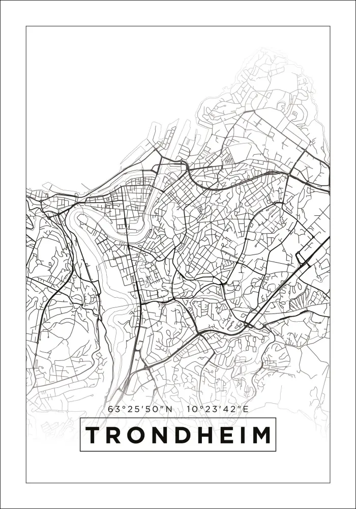 Karta - Trondheim - Vit Poster