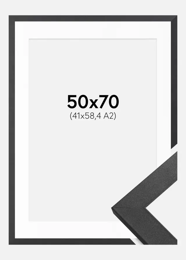 Ram Graphite Wood 50x70 cm - Passepartout Vit 42x59,4 cm (A2)
