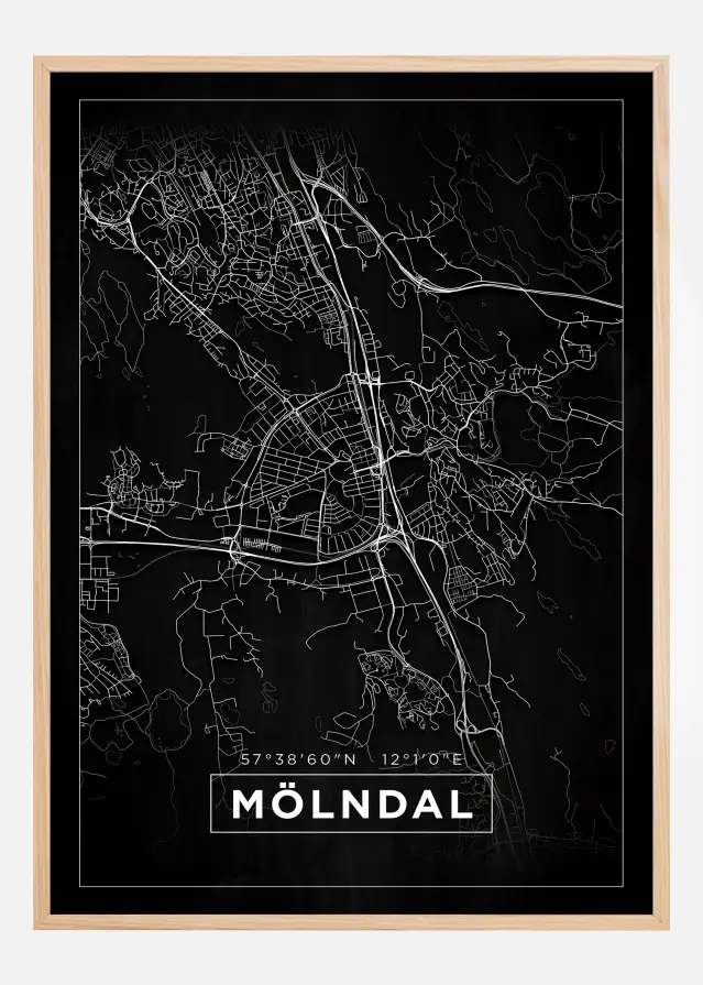 Karta - Mölndal - Svart Poster