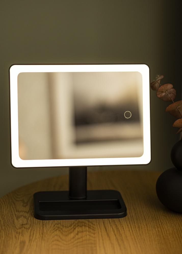 KAILA Sminkspegel LED Strip m. Bluetooth-högtalare Svart 18x30 cm