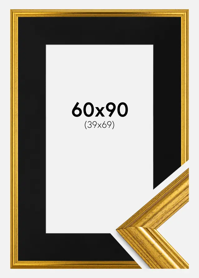 Ram Västkusten Guld 60x90 cm - Passepartout Svart 40x70 cm