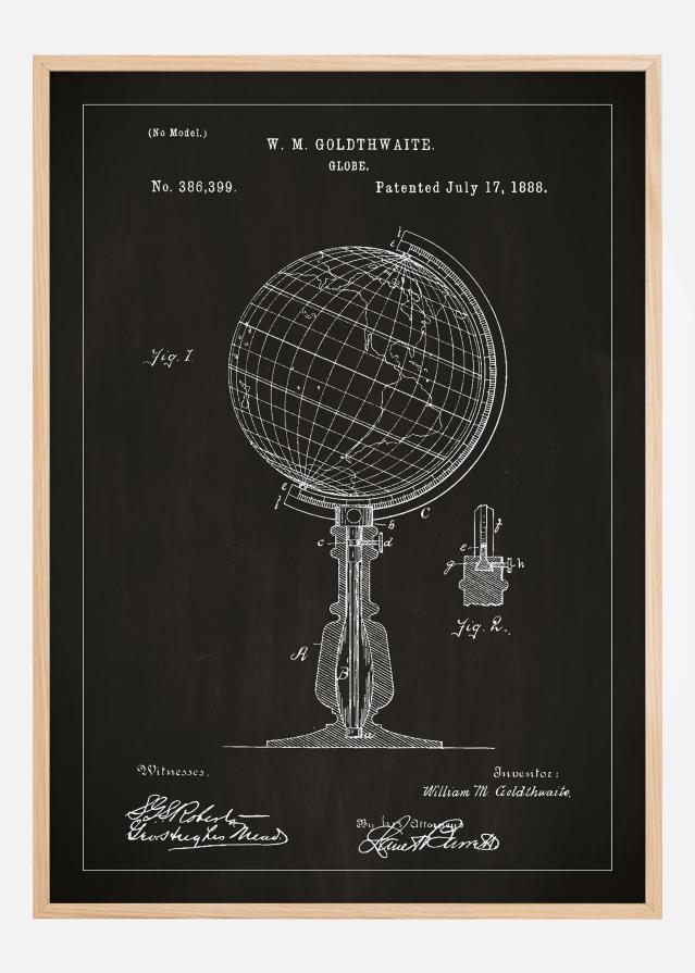 Patentritning - Jordglob - Svart Poster
