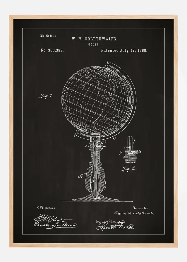 Patentritning - Jordglob - Svart Poster