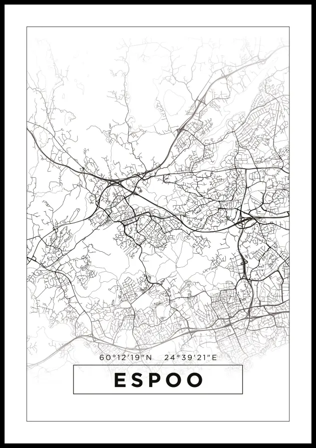 Karta - Espoo - Vit Poster
