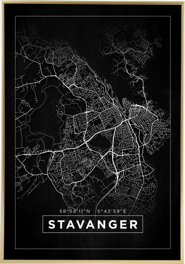 Karta - Stavanger - Svart Poster