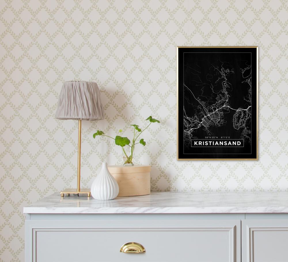 Karta - Kristiansand - Svart Poster