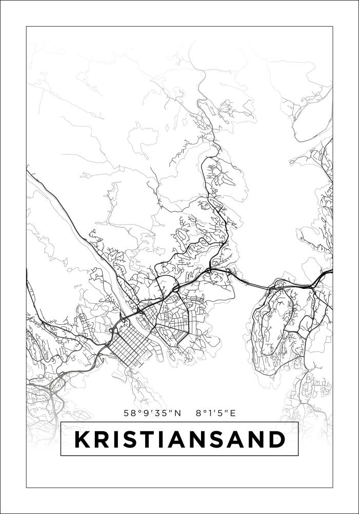 Karta - Kristiansand - Vit Poster