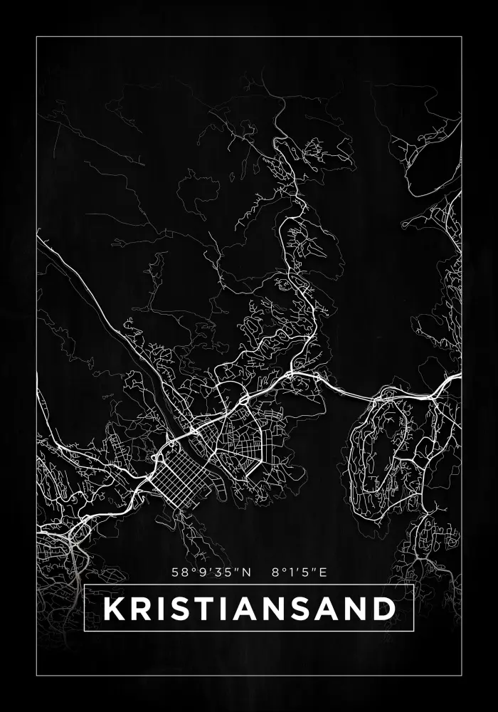 Karta - Kristiansand - Svart Poster