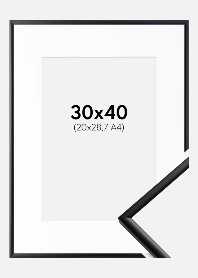 Ram New Lifestyle Matt Svart 30x40 cm - Passepartout Vit 21x29,7 cm (A4)