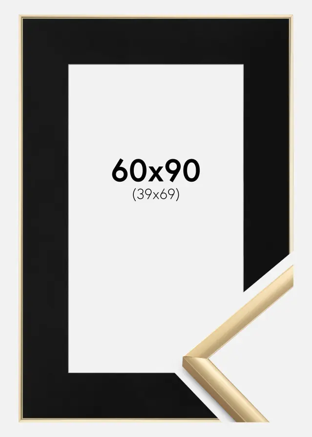 Ram New Lifestyle Guld 60x90 cm - Passepartout Svart 40x70 cm