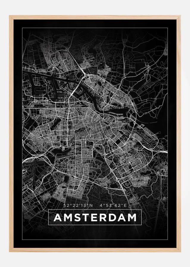 Karta - Amsterdam - Svart Poster